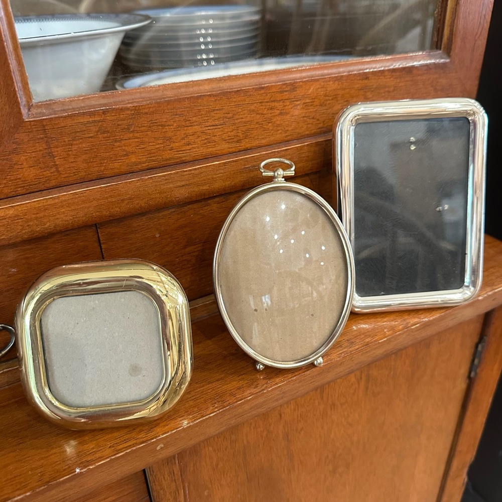 Vintage Miniature Photo Frame Set Oval Brass Silver Rectangle Gold Square 3pc